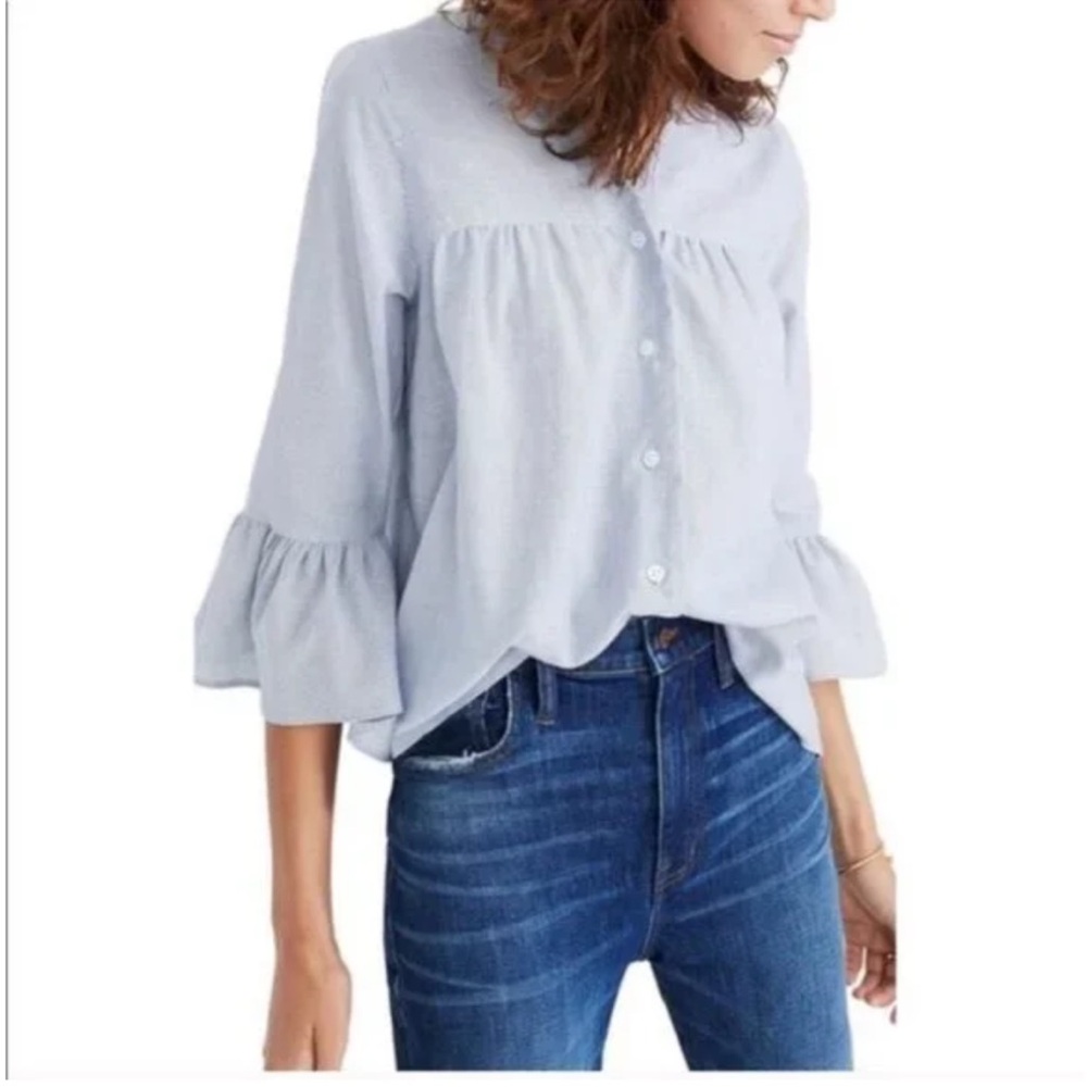 • Madewell • Women’s Veranda Bell Sleeve Striped Blue Top Button Down  Small